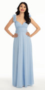 Chiffon Ruffle Shoulder Lace Up Back Column Dress Image 4