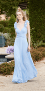 Chiffon Ruffle Shoulder Lace Up Back Column Dress Image 1