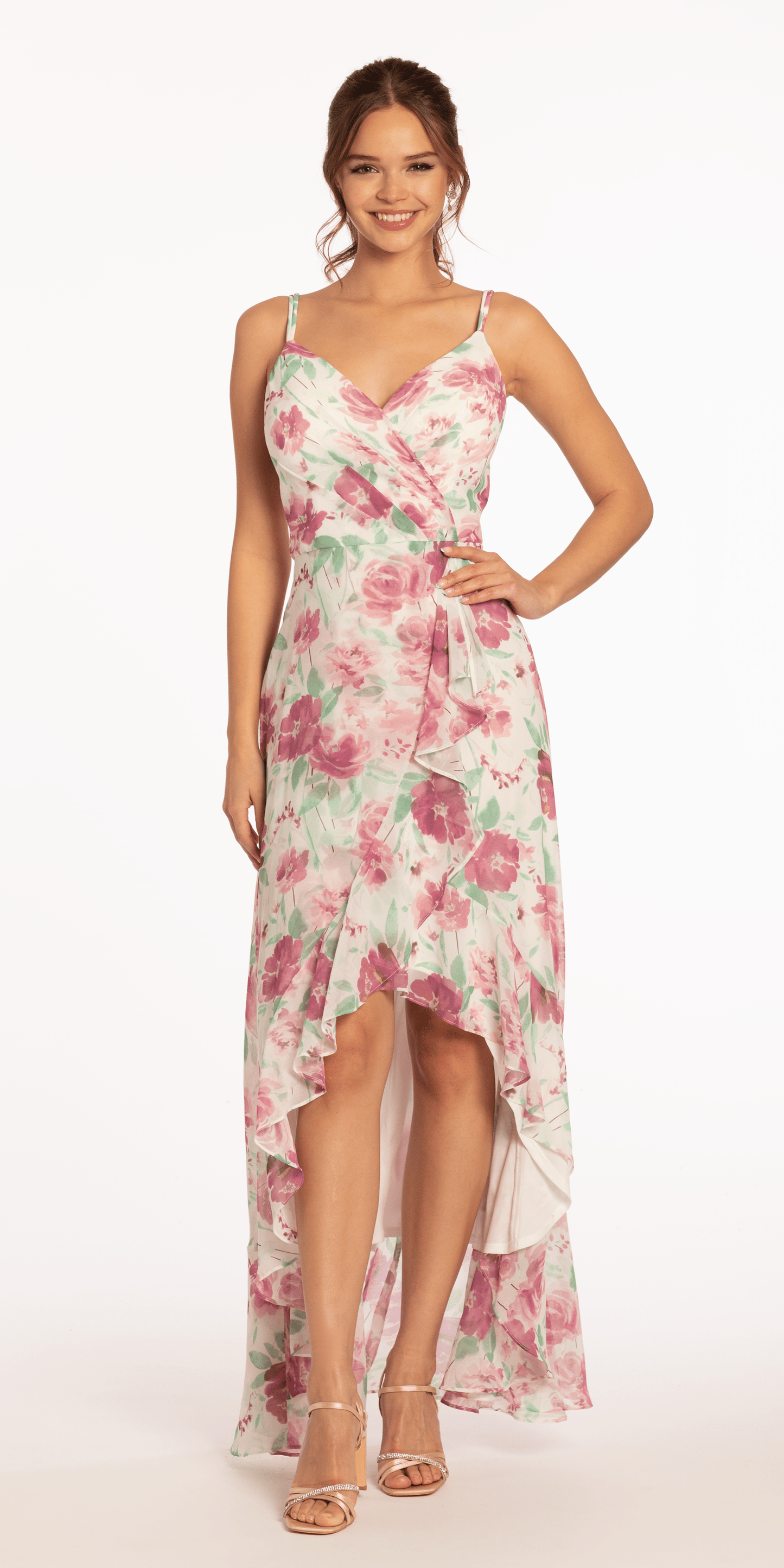 mulberry Size 0 missy Camille La Vie Criss Cross Floral Chiffon High Low Dress
