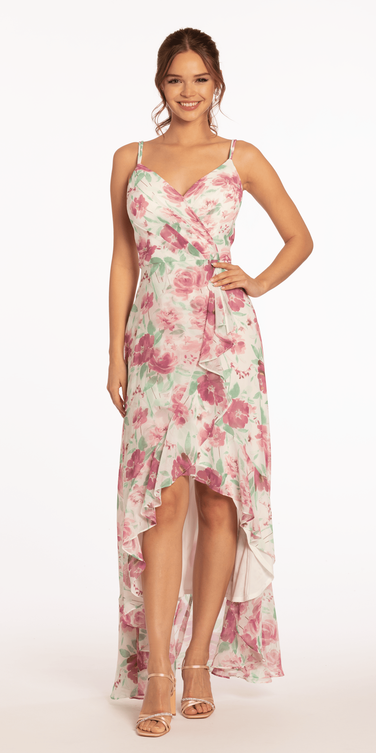 Criss Cross Floral Chiffon High Low Dress – Camille La Vie