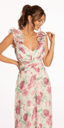 Floral Print Chiffon Lace Up Back Column Dress with Ruching Image 4