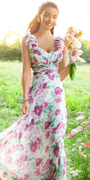 Floral Print Chiffon Lace Up Back Column Dress with Ruching Image 1