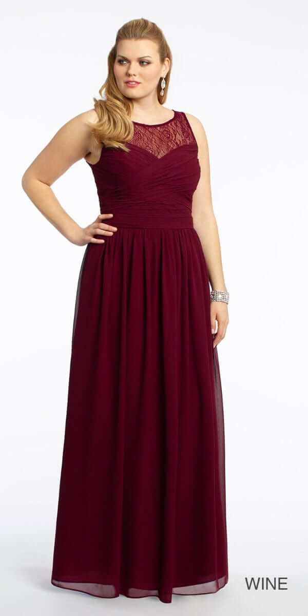 wine/size/14/plus/Camille La Vie/Lace Illusion Neckline Dress - Plus/Front