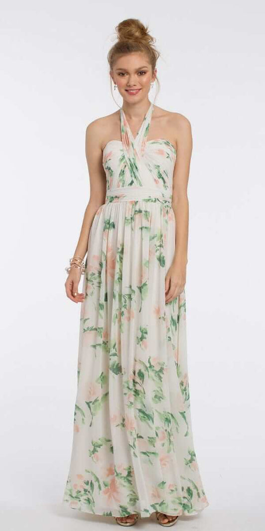 Print Tie Neck Halter Dress missy / 4 / ivory-blush