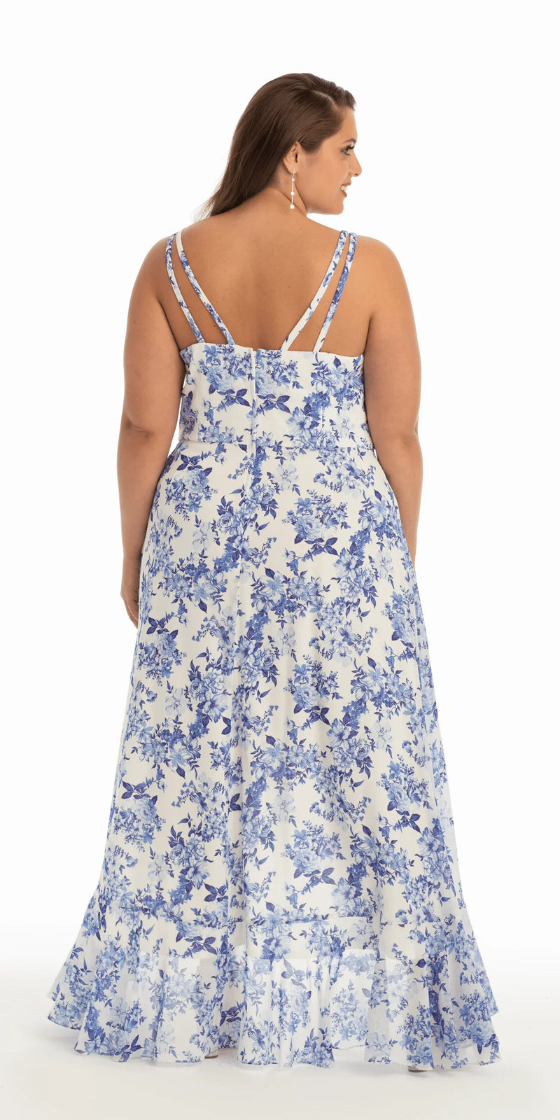 Ruffle High-Low Chiffon Floral Print Dress