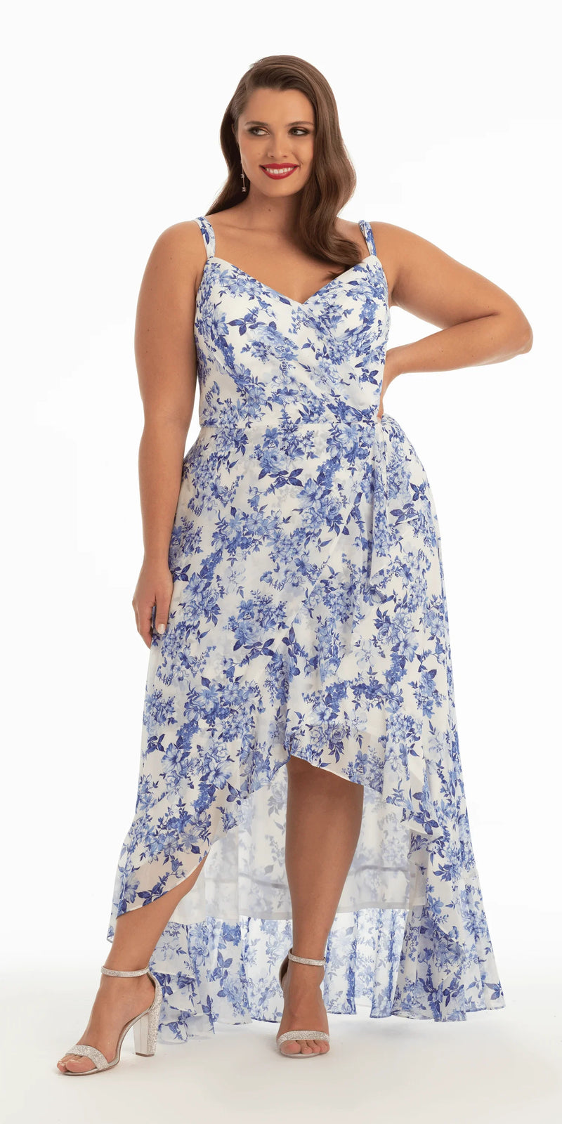 Ruffle High-Low Chiffon Floral Print Dress – Camille La Vie