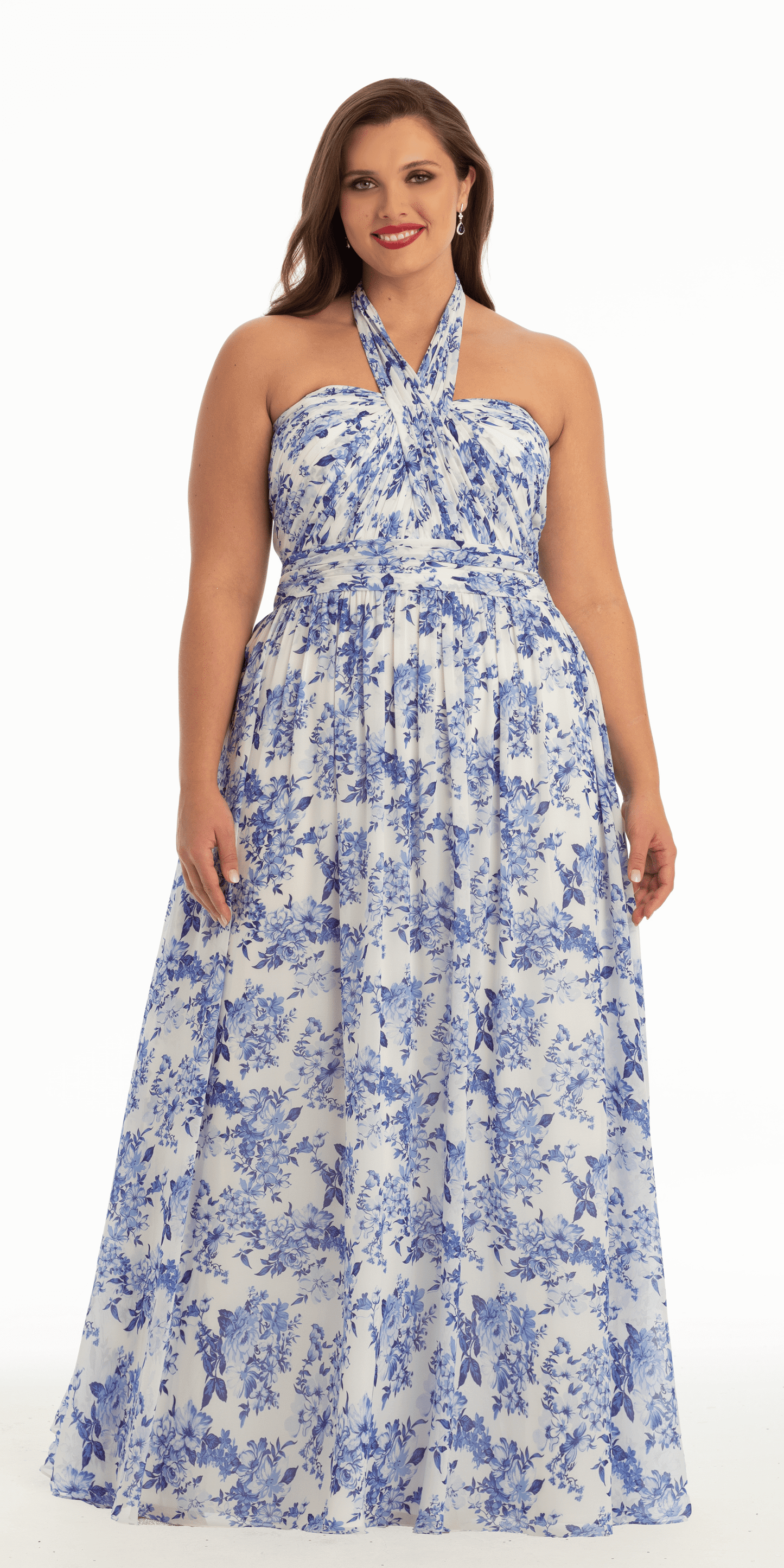 Camille La Vie /Floral Chiffon A Line Halter Dress/ plus/size/16/ white blue/alt 2