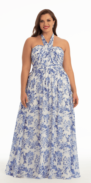 Floral Chiffon A Line Halter Dress Image 7