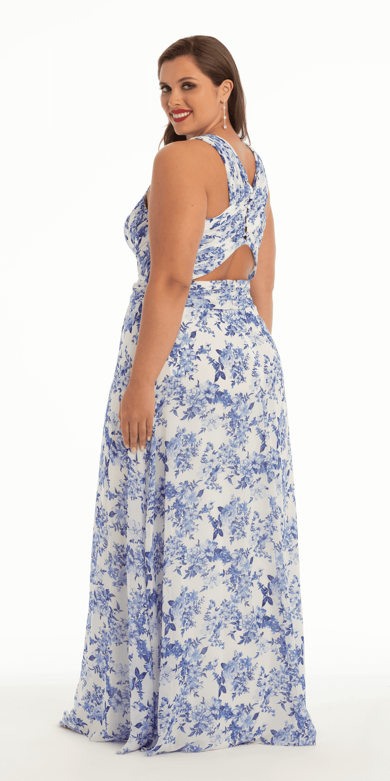 Sweetheart Floral A Line Dress with X Back plus / 16 / white-blue Sweetheart Floral A Line Dress with X Back plus / 16 / white-blue
