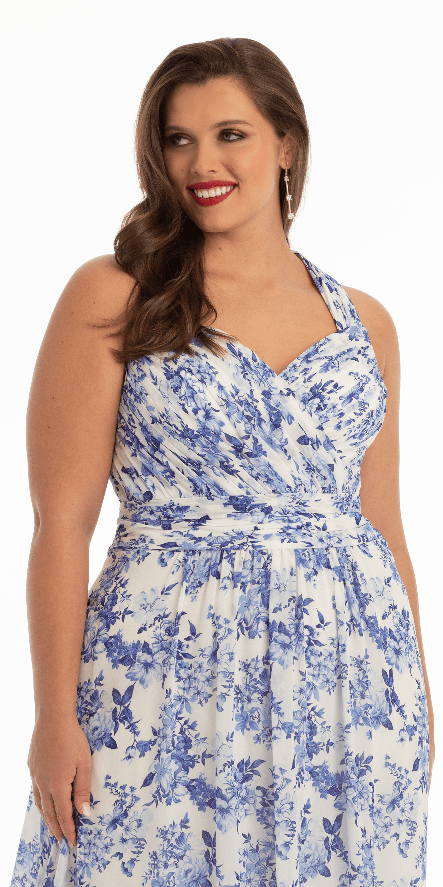 Camille La Vie Sweetheart Floral A Line Dress with X Back missy / 0 / white-blue
