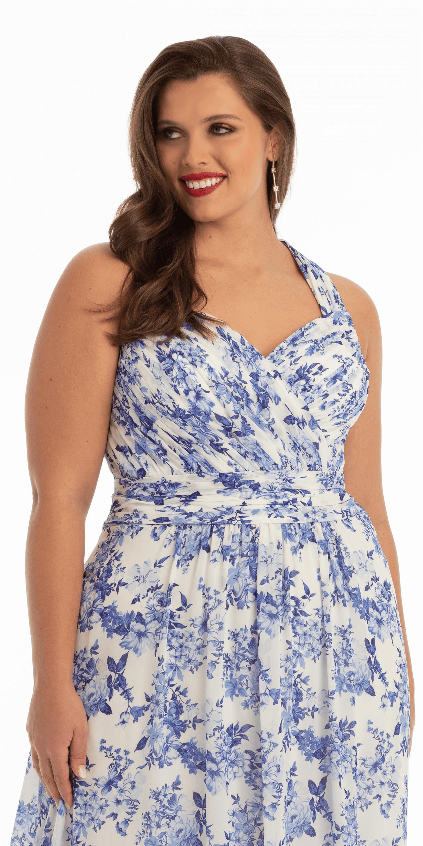 Sweetheart Floral A Line Dress with X Back plus / 16 / white-blue Sweetheart Floral A Line Dress with X Back plus / 16 / white-blue