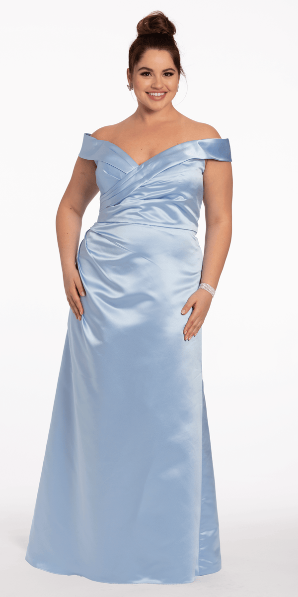Satin Side Gather Off the Shoulder Dress Camille La Vie