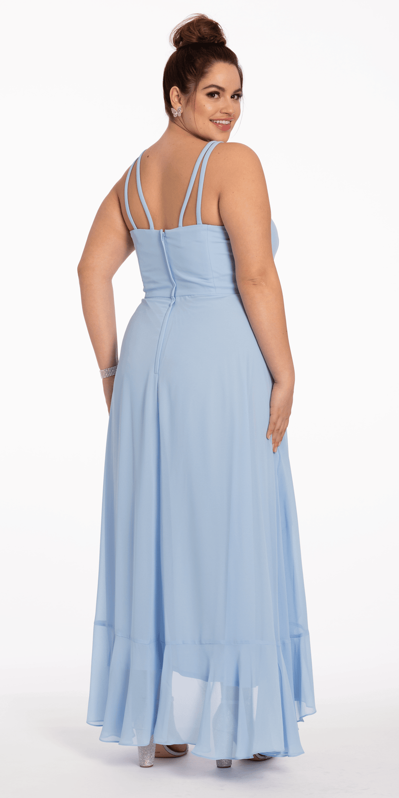Tiered Chiffon Double Strap High Low Dress petite / 6 / light-blue Tiered Chiffon Double Strap High Low Dress petite / 6 / light-blue