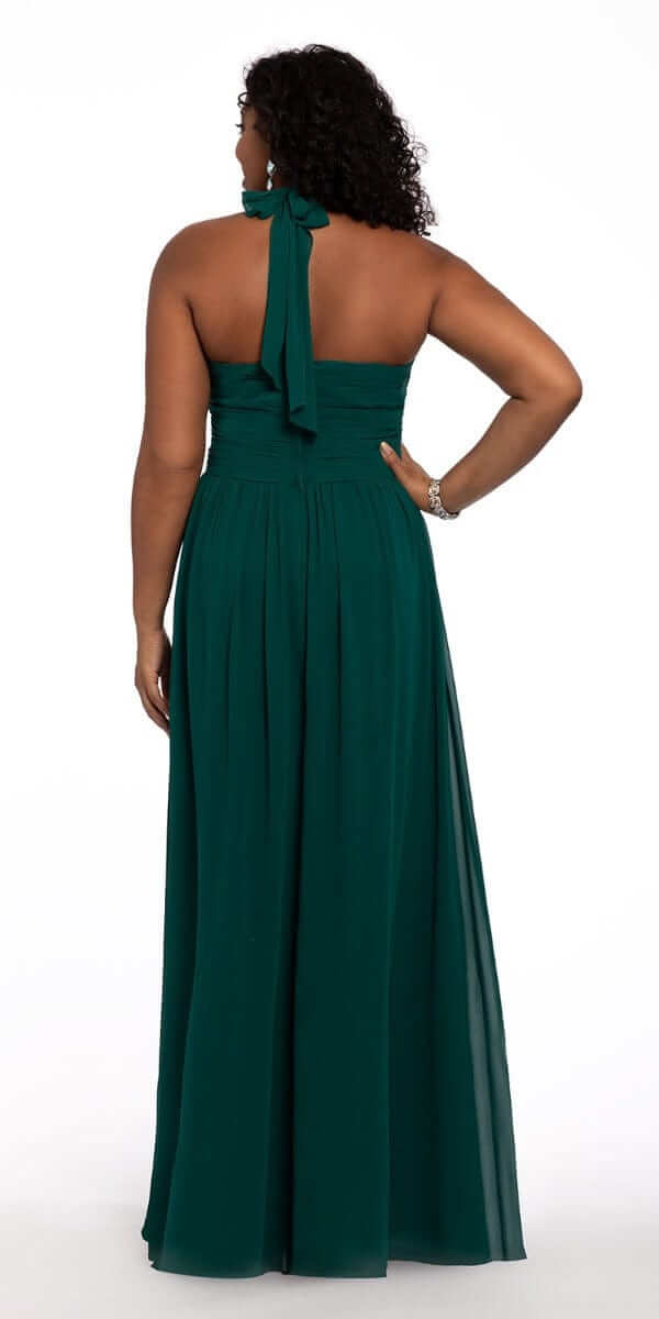 Camille La Vie/ Tie Neck Halter Dress plus/size/14/ emerald/back