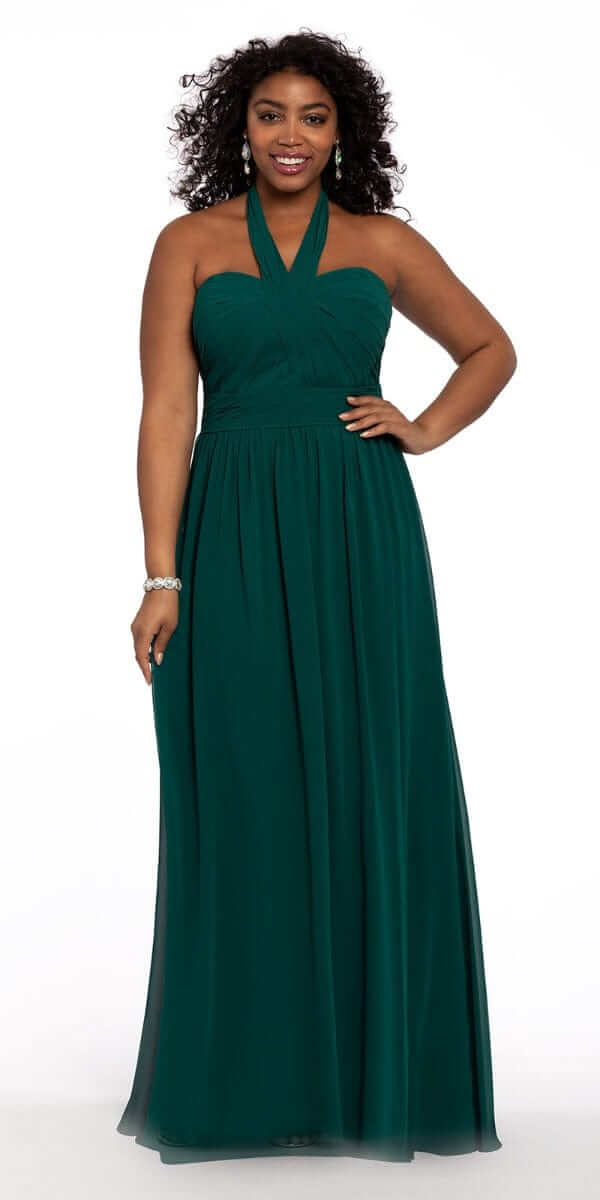 Camille La Vie/ Tie Neck Halter Dress plus/size/14/ emerald/front