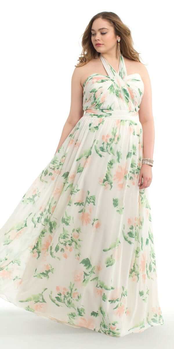 Print Tie Neck Halter Dress plus / 14 / ivory-blush