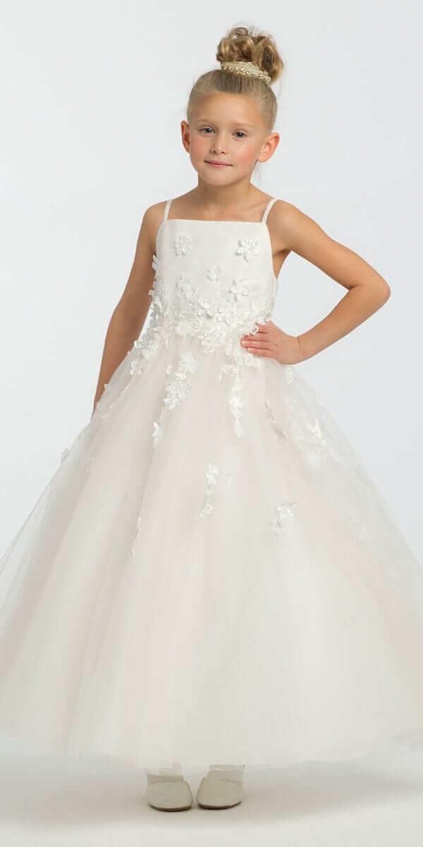 ivory-rose/size/5/missy/Camille La Vie/Satin Floral Applique Fit and Flare Flower Girl Dress/front alt 2