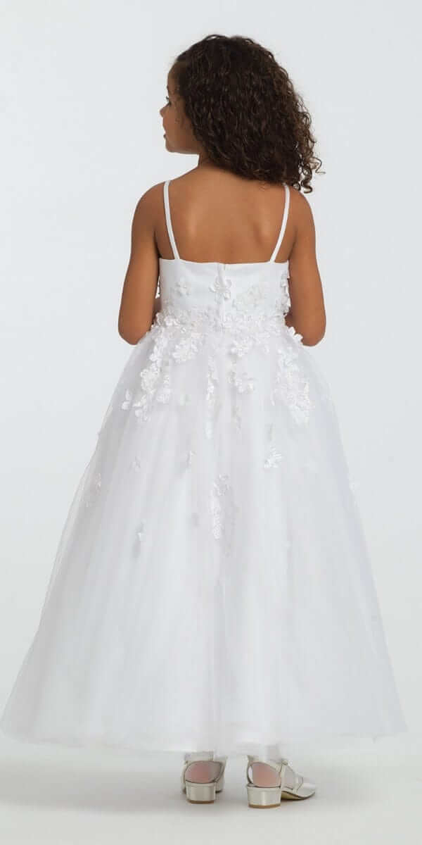strapless open back dress Satin Floral Applique Fit and Flare Flower Girl Dress