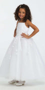 white/size/5/missy/Camille La Vie/Satin Floral Applique Fit and Flare Flower Girl Dress/front 2