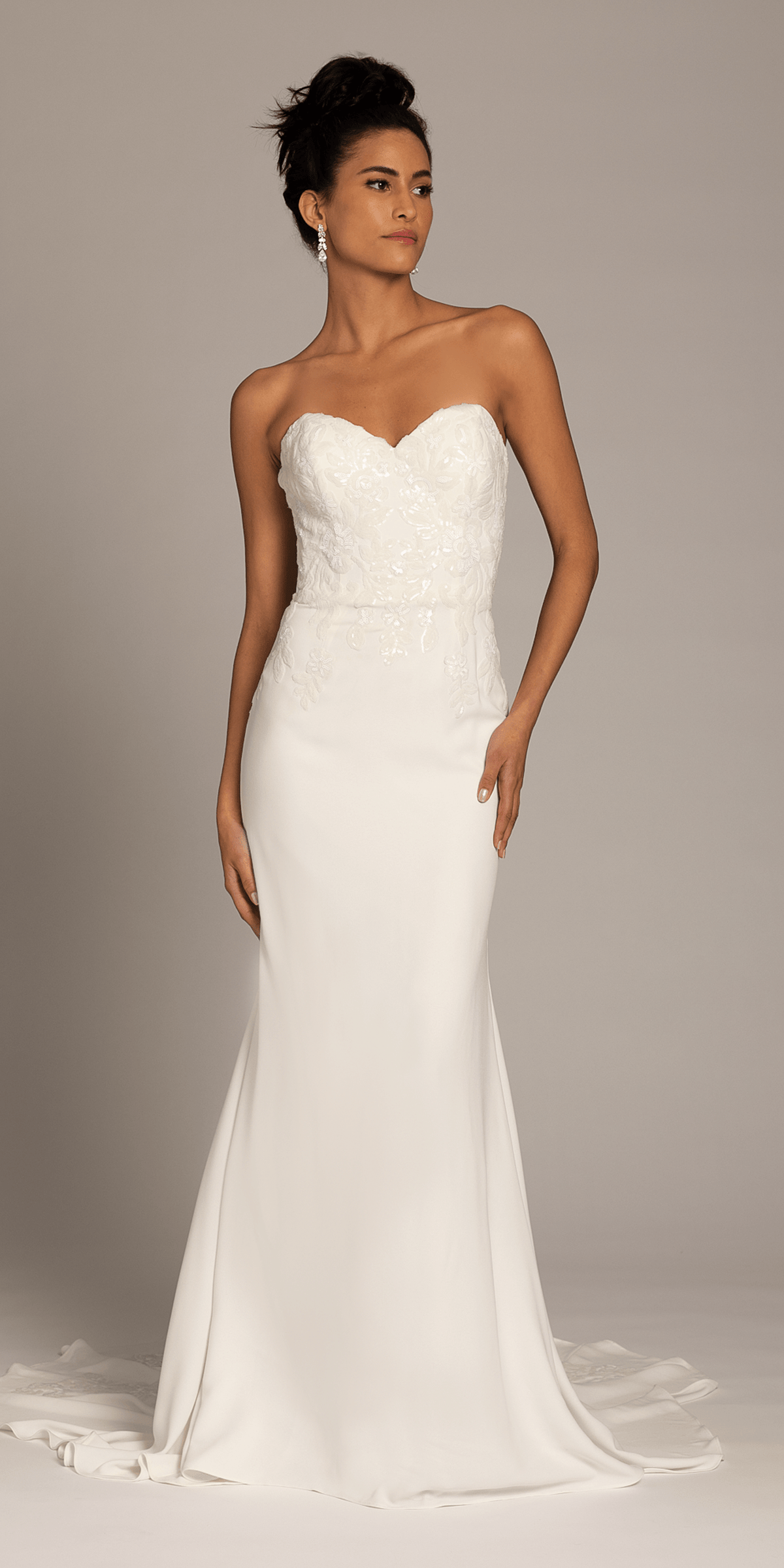 Sweetheart Crepe Trumpet Dress with Sequin Cascade Train – Camille