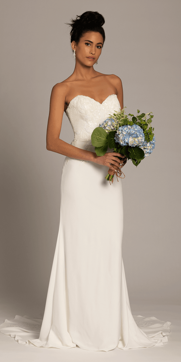 Sweetheart Crepe Trumpet Dress with Sequin Cascade Train Image 2