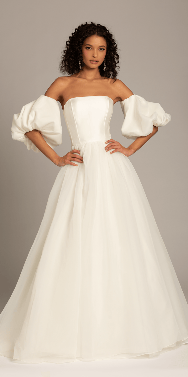 Organza Lace Up Back Ballgown with Detachable Sleeves Image 1