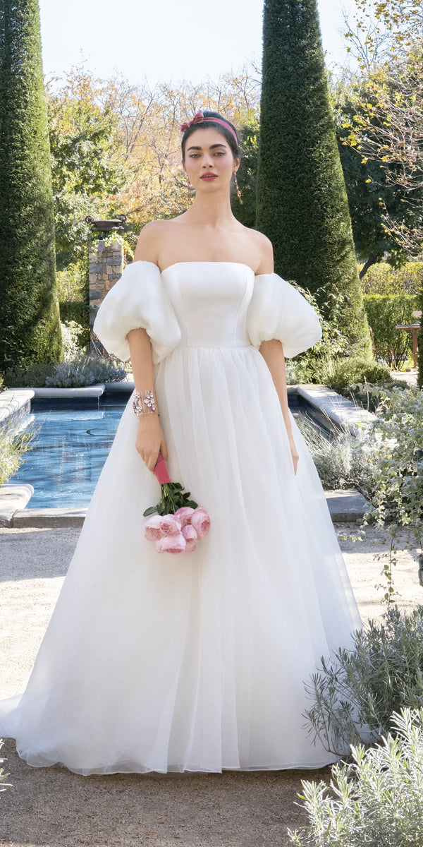 Organza Lace Up Back Ballgown with Detachable Sleeves missy / 10 / ivory