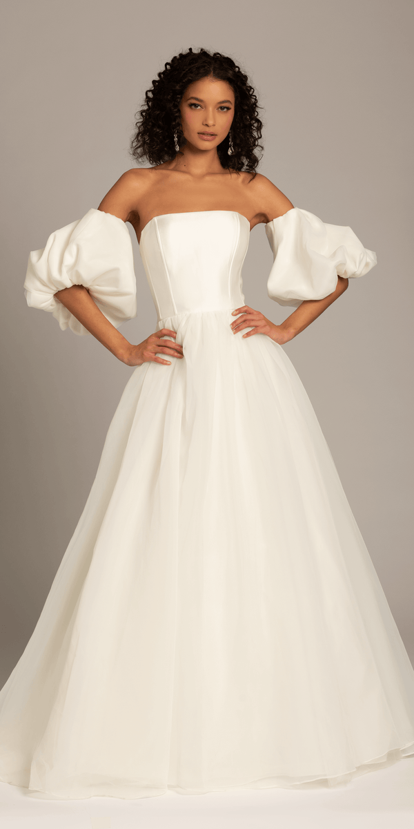 Organza Lace Up Back Ballgown with Detachable Sleeves missy / 0 / ivory Organza Lace Up Back Ballgown with Detachable Sleeves missy / 0 / ivory