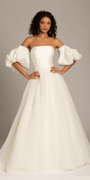 Organza Lace Up Back Ballgown with Detachable Sleeves Image 4