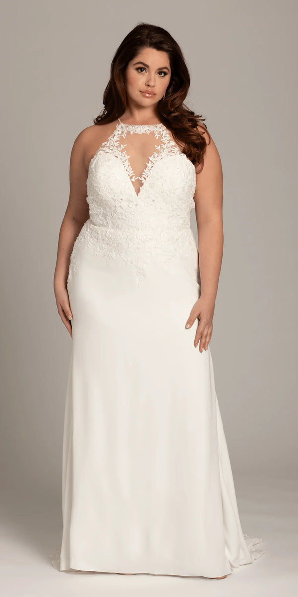 ivory/size/14/ plus/Camille La Vie/Crepe Floral Embellished Racer Back Dress with Leaf Beading Detail /front