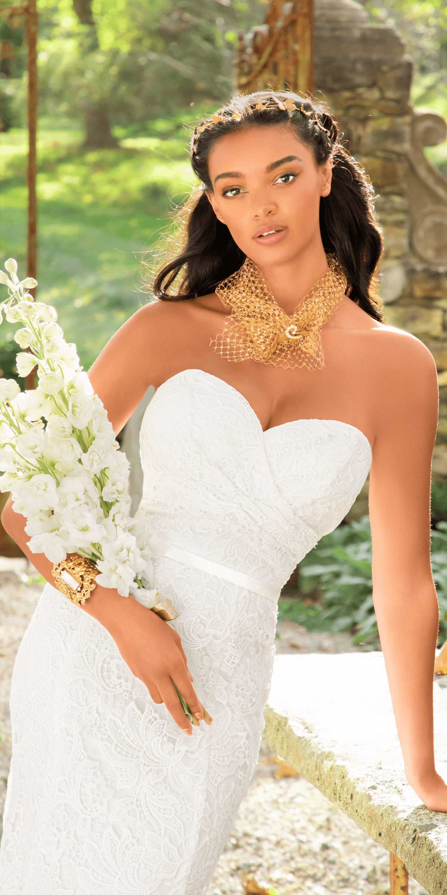 ivory/ Size 2/ missy/ Camille La Vie /Strapless Sweetheart Lace Trumpet Dress with Cris Cross Bodice/0125 Final