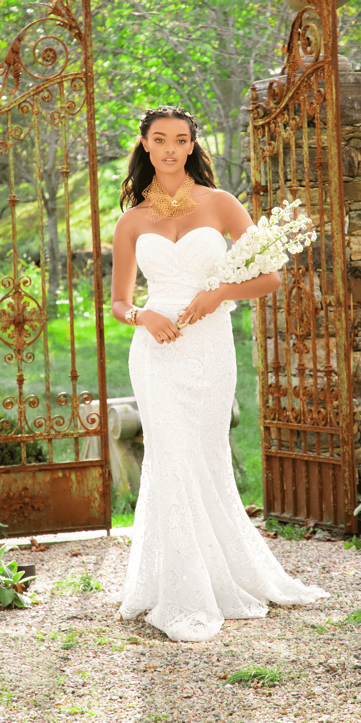 ivory /Size 2 /missy/ Camille La Vie/ Strapless Sweetheart Lace Trumpet Dress with Cris Cross Bodice/Lifestyle Front