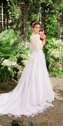Organza V Neck Long Sleeve Lace Up Back Ballgown with Embellished Appliques Image 6