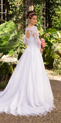 Organza V Neck Long Sleeve Lace Up Back Ballgown with Embellished Appliques Image 3