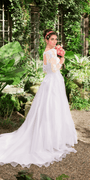 Organza V Neck Long Sleeve Lace Up Back Ballgown with Embellished Appliques Image 5