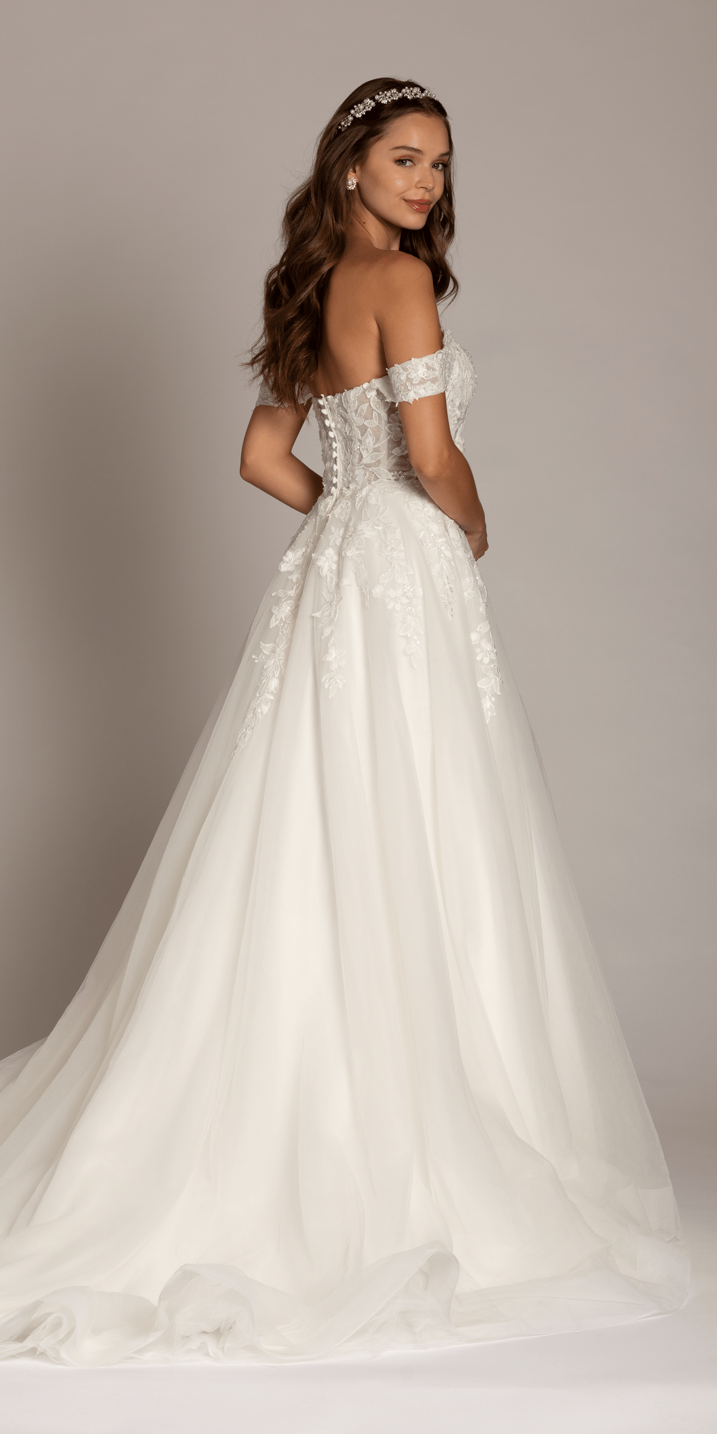 Ivory/ Missy/ Size 4/Camille La Vie/ Sweetheart Tulle Floral Lace Off the Shoulder Ballgown/back