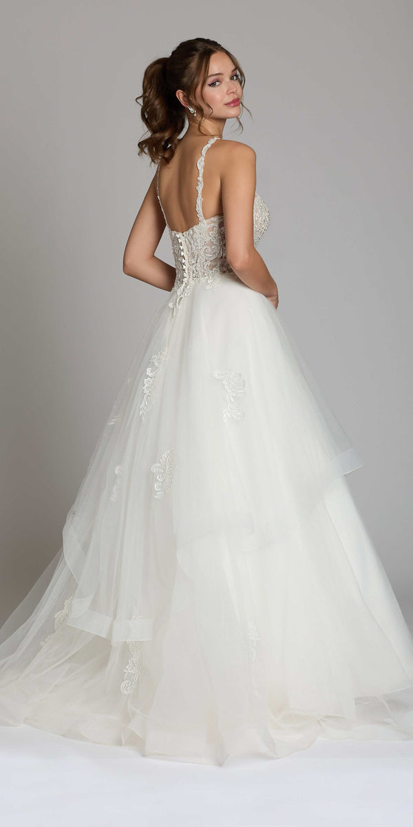 Beaded Lace Applique Cleo Neck Tulle Tiered Ballgown - missy / 8 / ivory Beaded Lace Applique Cleo Neck Tulle Tiered Ballgown - missy / 8 / ivory