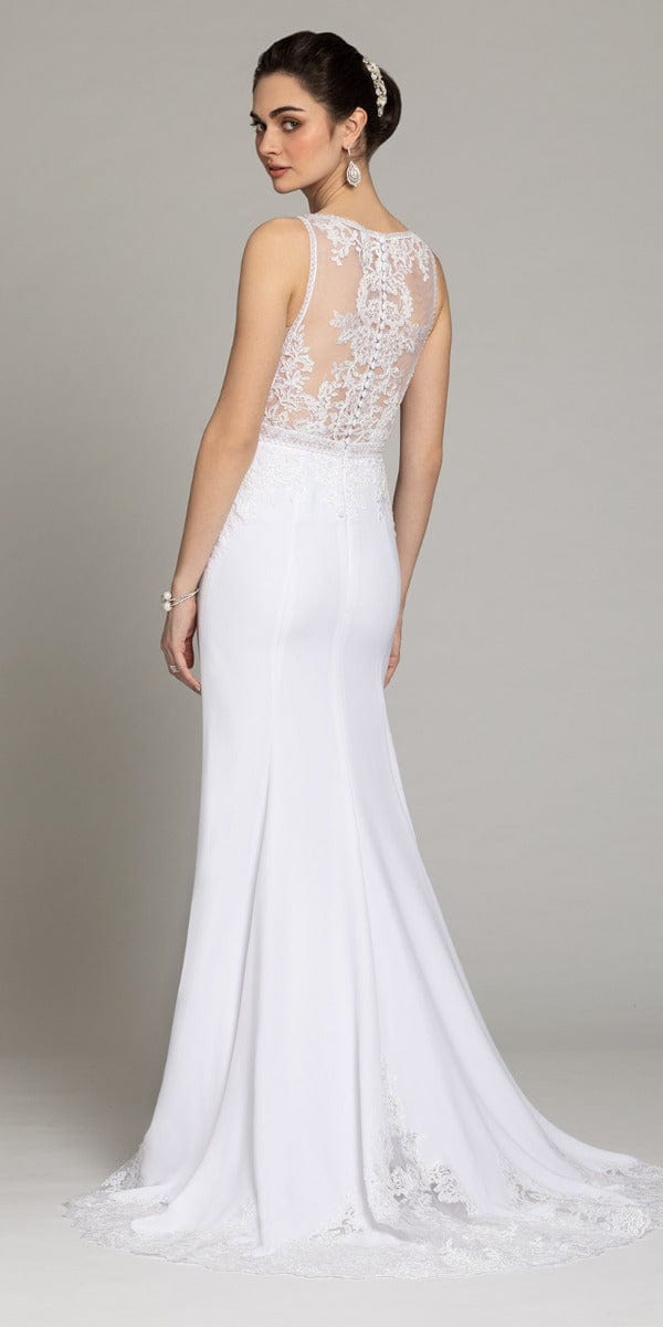Camille La Vie Beaded Lace Illusion V Neck Crepe Trumpet Dress missy / 0 / white