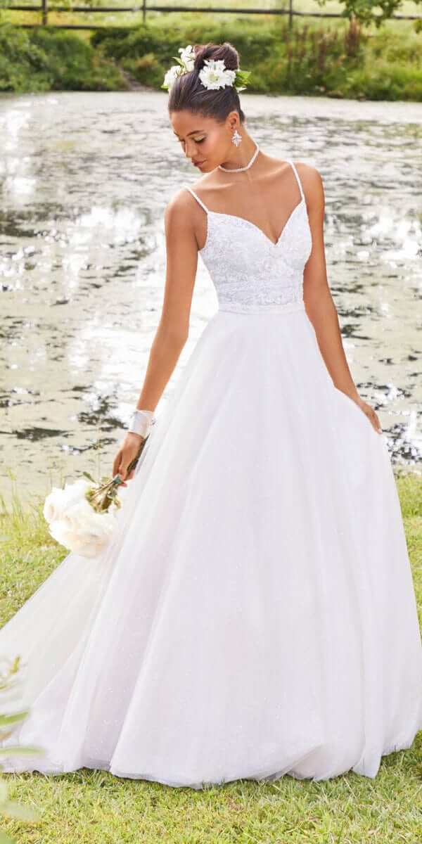 Floral Embroidered Glitter Tulle A-Line Gown Image 1