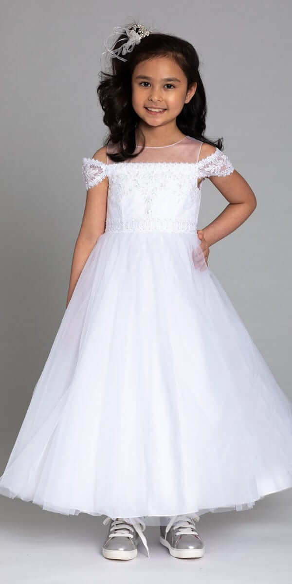 white/size/5/Camille La Vie/Illusion Off The Shoulder Lace Embroidered Dress/front 1