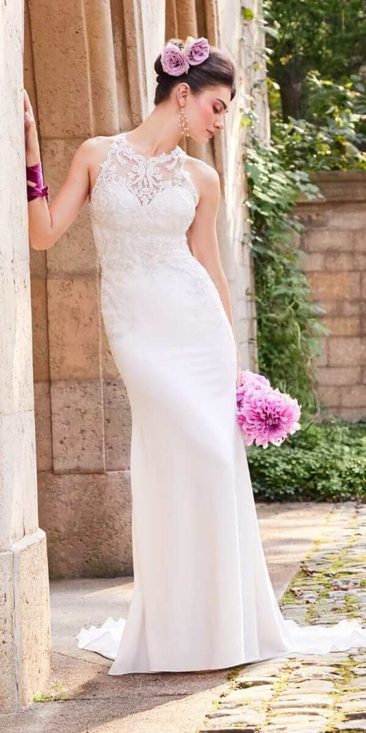 Crepe Applique Illusion Waist Gown missy / 16 / ivory