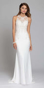 ivory/size/4/missy/Camille La Vie/Crepe Applique Illusion Waist Gown /front 1