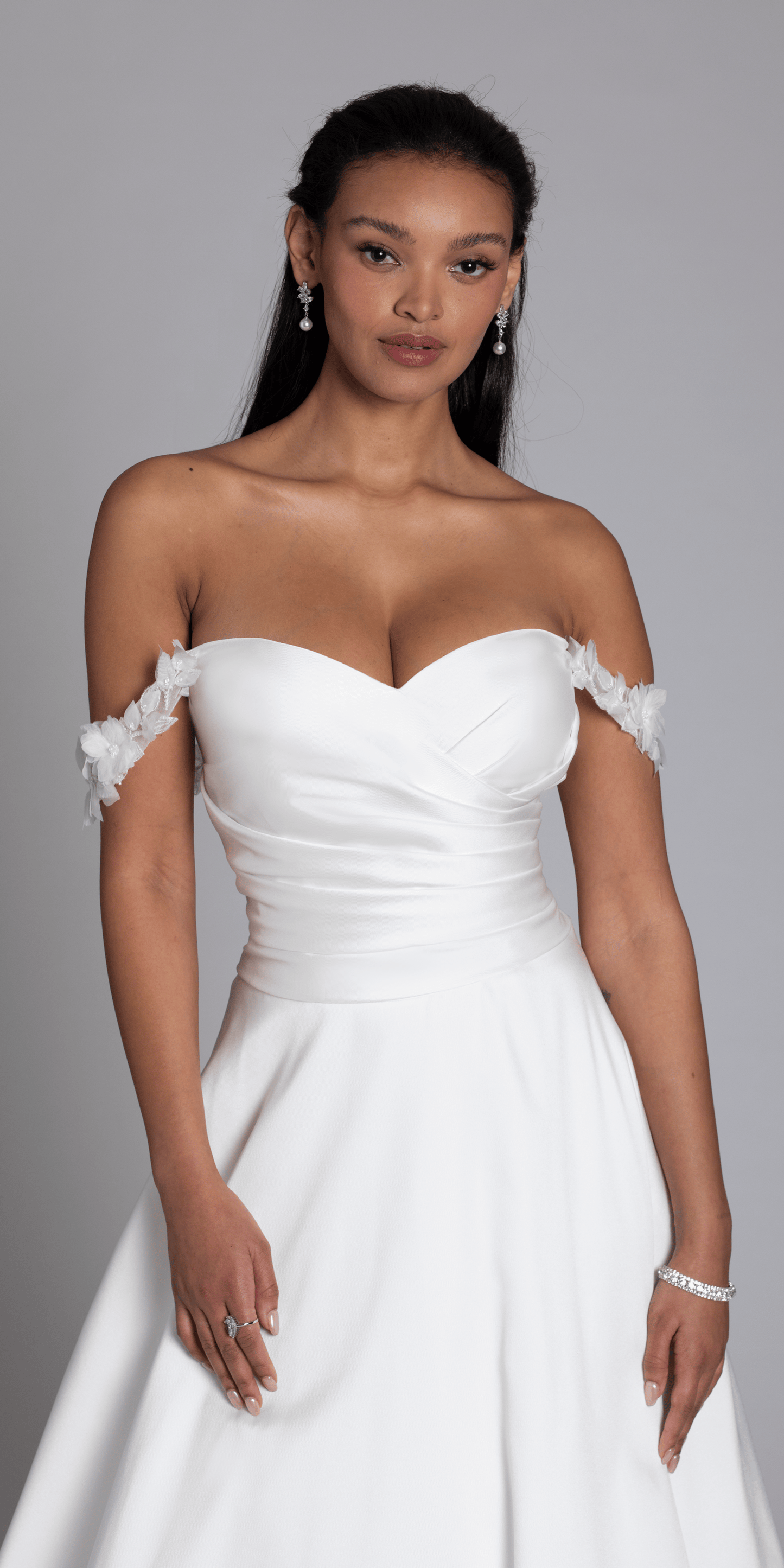 ivory/size/4/missy/Camille La Vie/Mikado Off the Shoulder Pleated Bodice Ballgown with Pockets /close up alt