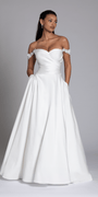 ivory/size/4/missy/Camille La Vie/Mikado Off the Shoulder Pleated Bodice Ballgown with Pockets /front