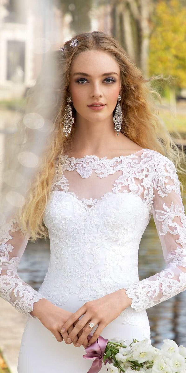 Long Sleeve V Back Crepe Dress with Embellished Appliques missy / 8 / ivory