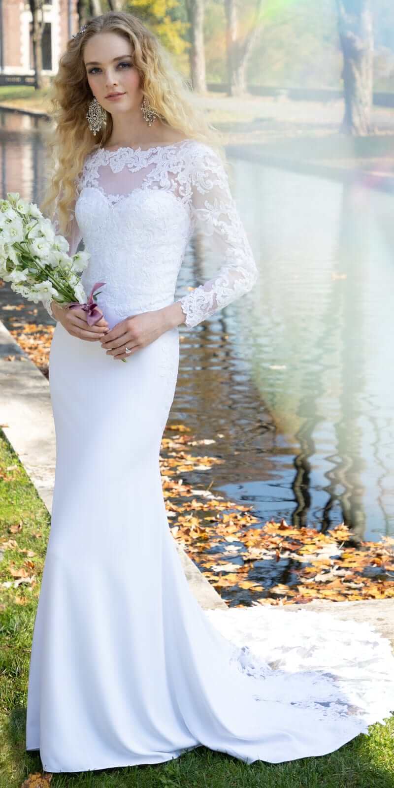 Long Sleeve V Back Crepe Dress with Embellished Appliques - missy / 8 / ivory Long Sleeve V Back Crepe Dress with Embellished Appliques - missy / 8 / ivory