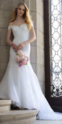 white/size/4/ missy/Camille La Vie/Off the Shoulder Embroidered Corset Trumpet Dress /front