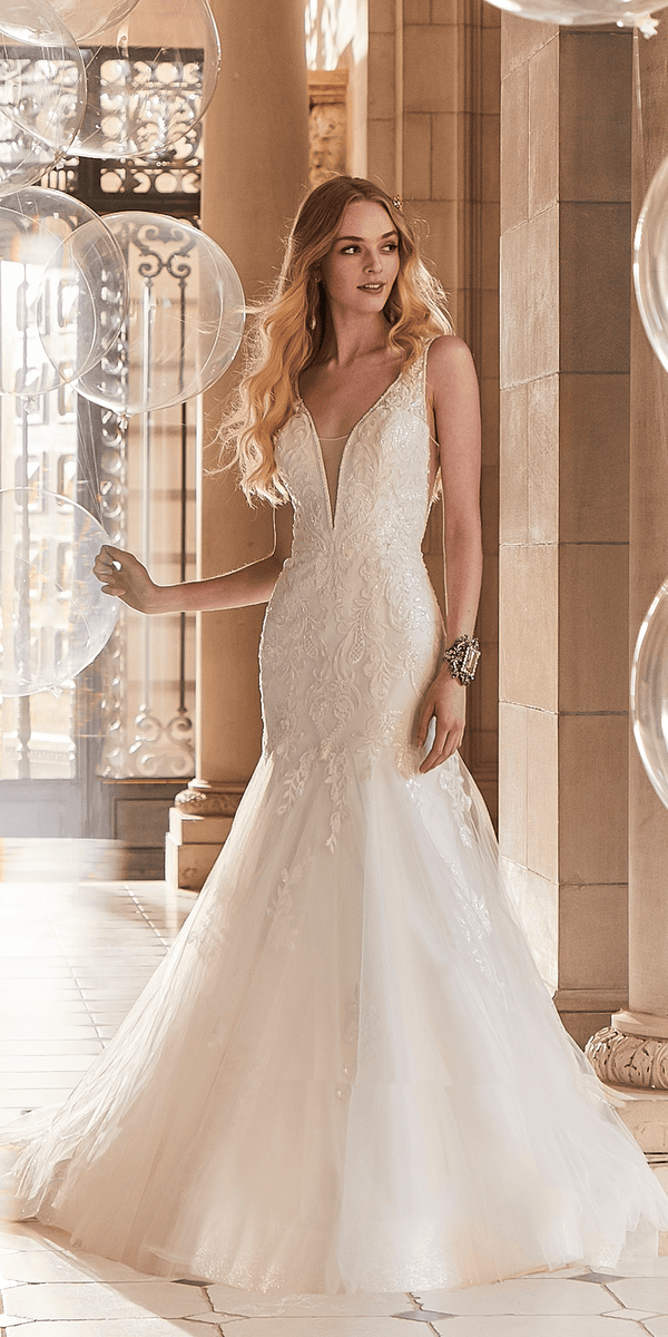 Illusion Neckline Sequin Lace Trumpet Wedding Dress