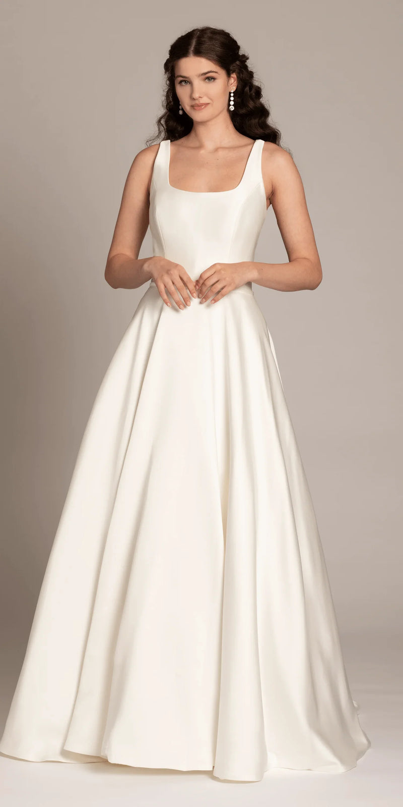 Square Neck Satin Ballgown with Pockets - Camille La Vie