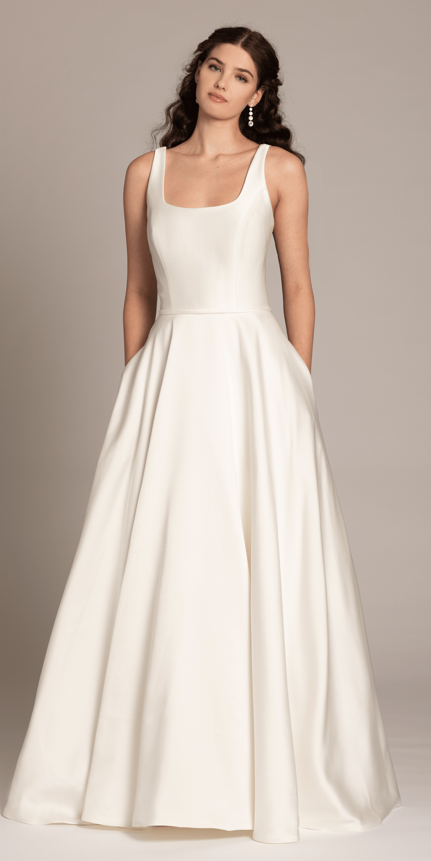 Camille La Vie Square Neck Satin Ballgown with Pockets